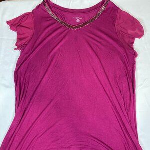 Lane Bryant Beaded V-Neck Top 1031597 22 Rayon Purple Shirt